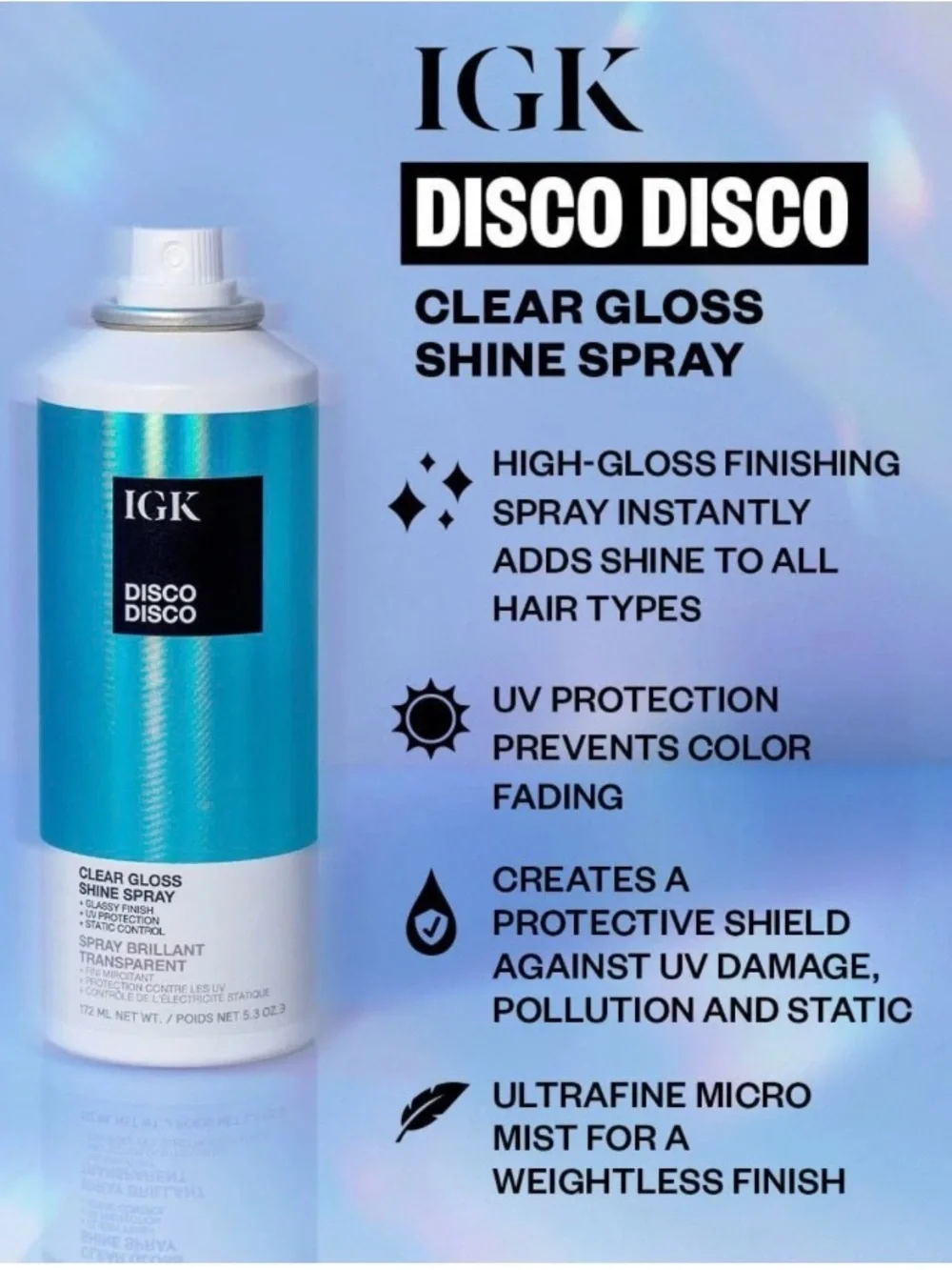 GK Disco Disco Clear Gloss Shine Spray - Metallic Blue